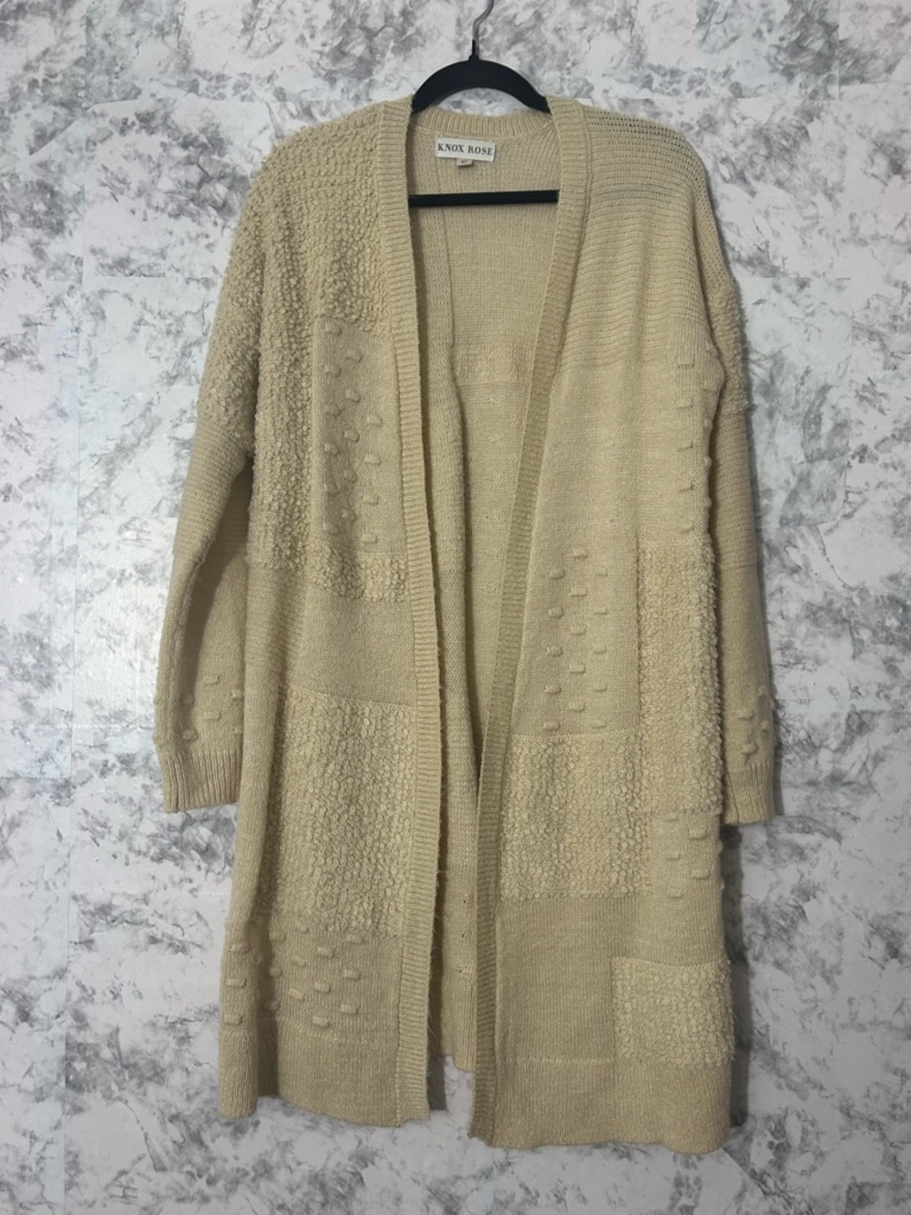 Knox Rose Cream Textured Open-Front Cardigan.  55